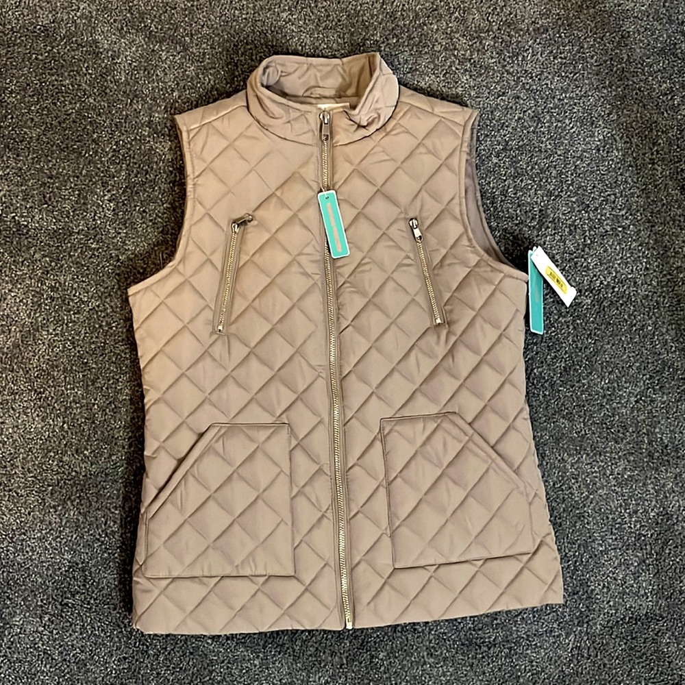 Tan Copper Key sleeveless puffer jacket. New with tags, never been worn.